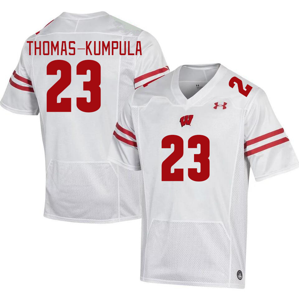 Men #23 Davion Thomas-Kumpula Wisconsin Badgers College Football Jerseys Stitched Sale-White - Click Image to Close